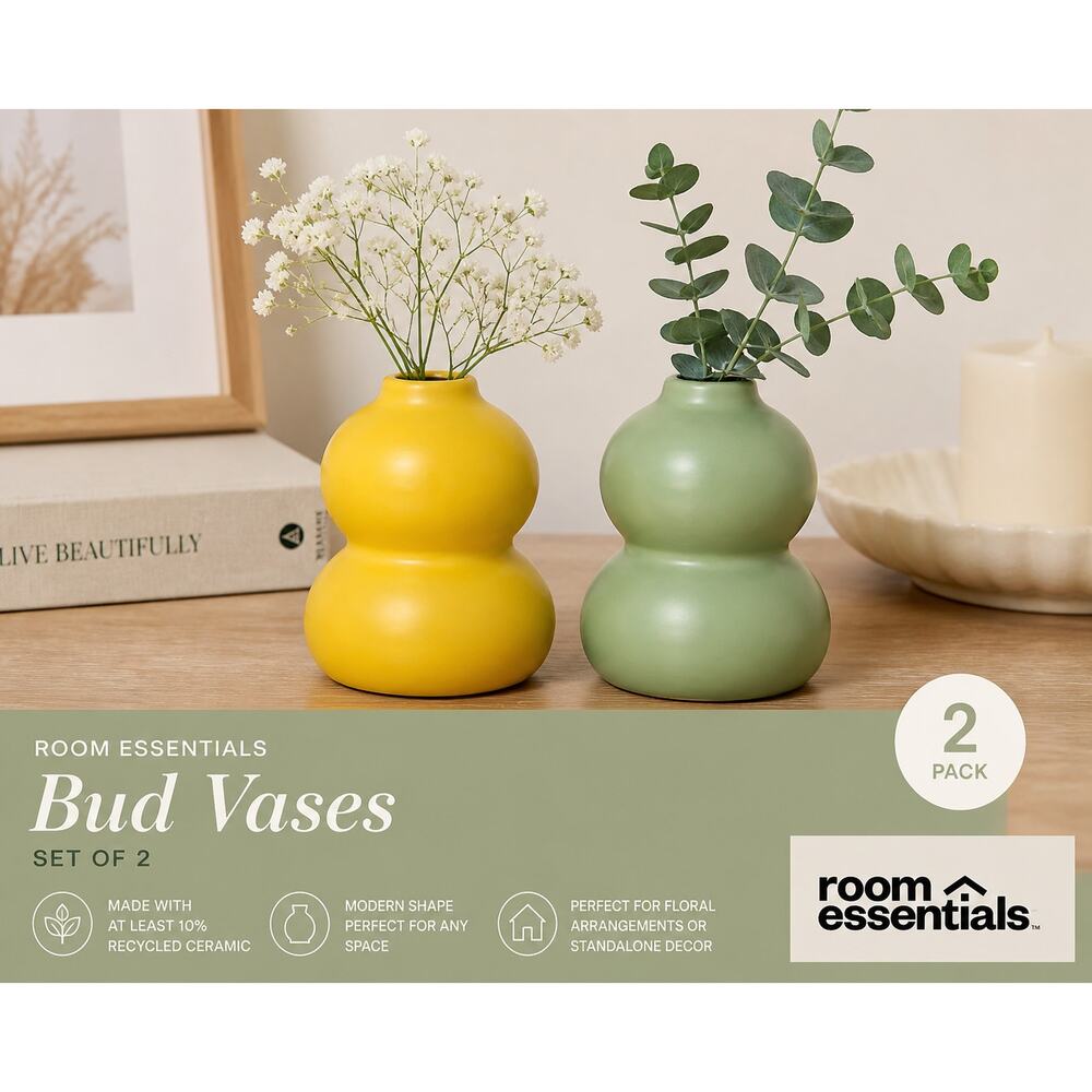 Room Essentials Bud Vases Set of 2 Yellow Green Ceramic Modern Decor Target
